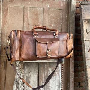 Handmade Large Genuine Leather Duffle Men's <b>Weekender</b> Overnight <b>Bag</b> Personalized Brown <b>Black</b> Tan Vintage Custom Candy - Product Image 4