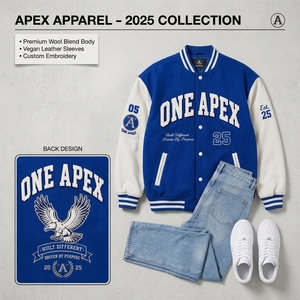 Custom Women's Blue Varsity <b>Jacket</b> Wool Body <b>Leather</b> Sleeves Chenille Embroidery Letterman Baseball <b>Jacket</b> OEM ODM - Product Image 4