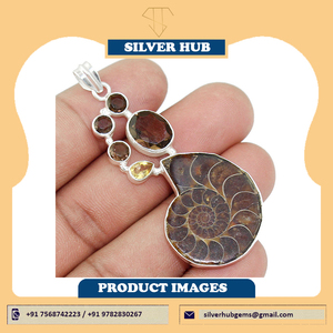 Produits les plus vendus Pendentif fait main en argent sterling 925 Ammonite Smoky à vendre au prix le plus bas et dans les tons de terre chauds - Product Image 4