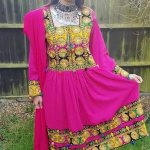 Vestido Afghani de buena calidad para Eid, de manga larga, bordado, color sólido, cuello redondo - Product Image 5