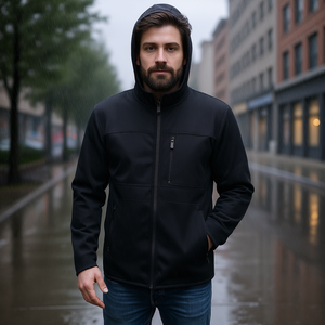 เสื้อกันฝนผู้ชายแบบสองชั้นสีดำ Promodoro แจ็คเก็ตทันสมัยและให้ความอบอุ่น - Product Image 3