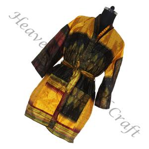 KS005 kimono sari vintage en soie pure pour femmes abstraites taille libre réglable kimono sari vintage court pour femmes soie vintage - Product Image 2