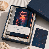Diario de Viaje Personalizado LABON Neon Coast A5, Tapa Dura de Mezclilla, Diseño Retro, Planificador de Rutas, Cuaderno Personalizado OEM