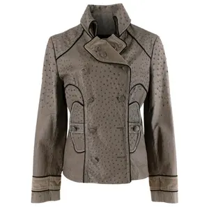 Low MOQ Wholesale Prices Women's Fashion Ostrich Texture Embossed Lambskin Leather Jackets Custom Luxury Women Jacket OEM 2023