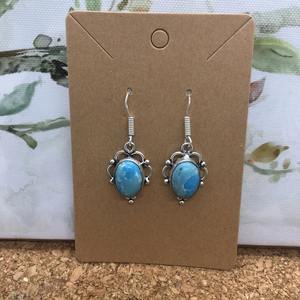 Cobre turquesa piedra preciosa 925 plateado gota pendiente conjunto hecho a mano Boho joyería regalo para mujer - Product Image 1