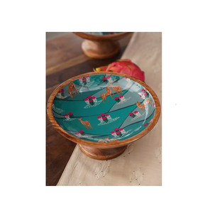 Frutero de madera e impreso con hoja de flor de metal, cuencos de fruta de vidrio transparente únicos, mesa decorativa - Product Image 3