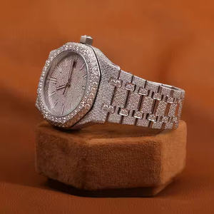 Montre luxueuse en diamant Moissanite entièrement glacée pour hommes bande en acier inoxydable cadran de Date classique affichage analogique Style élégant - Product Image 3