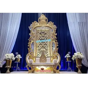 Royal Reception Golden Crown Frame Stage Muslim Walima Decor Stage Frame Panel Graceful Wedding Stage Backdrop Panel Decor