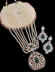 Ensemble de collier polki de créateur plaqué victorien avec boucles d'oreilles bijoux pour mariage et fête - Product Image 2