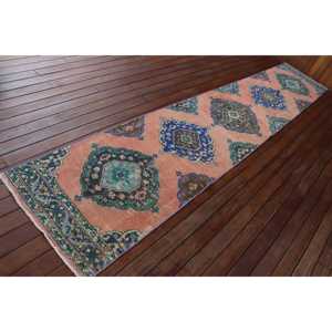 Alfombra Vintage de 2,5x13,2 pies, Alfombra Turca, Alfombra con Borde Azul - Product Image 2