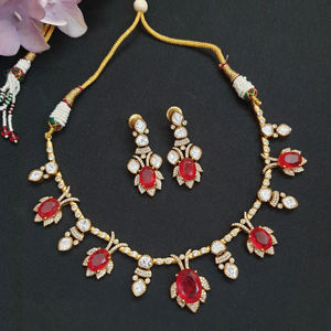สร้อยโชคเกอร์ประดับเพชรทับทิมแบบอเมริกันพร้อมต่างหูชุดเครื่องประดับแบบโชกเกอร์สร้อยคอดีไซน์เนอร์เครื่องประดับแต่งงานสำหรับผู้หญิง - Product Image 1