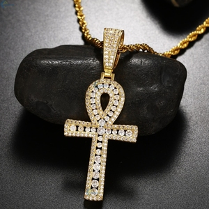 Pendentif Ankh en argent sterling 925 serti de diamants de laboratoire étincelants, pendentif croix glacé, collier unisexe hip hop - Product Image 4