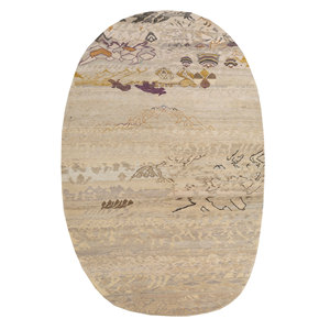 Manchaha Ivory Hand Knotted Wool Silk <b>Boho</b> <b>Rug</b> Lub-6582 Rectangular 10mm Thick Abstract Pattern for Home Hallway Floor for Home - Product Image 1