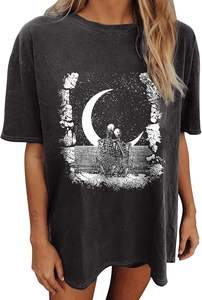 Camiseta holgada de gran tamaño para mujer, camiseta de moda de verano con diseño de impresión DTF personalizado de tela de algodón OEM - Product Image 5