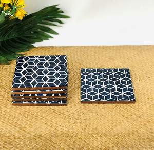 Posavasos de madera redondos de diseño elegante, alfombrilla y almohadillas para mesa de comedor, posavasos para servir bebidas con medio color azul - Product Image 5