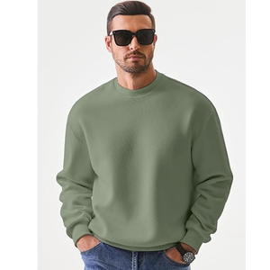 Sweat-shirt ample à col rond de couleur unie et à manches longues pour hommes pulls en tissu imprimé d'usine personnalisés pour le commerce extérieur - Product Image 3