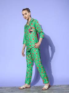 Stunning Green Graphic Printed Poly Rayon <b>Pajamas</b> Set Soft Night Wear <b>for</b> Adults-Perfect <b>Summer</b> and Spring Gift <b>for</b> <b>Women</b> - Product Image 4