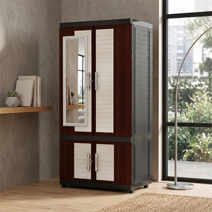 Naiba Plastic Cabinet/<b>Wardrobe</b>/Cupboard <b>with</b> Brown White Hinged Flat Panel Doors Equipped <b>with</b> <b>Mirror</b>, Lock, Shelves, and Hange - Product Image 1