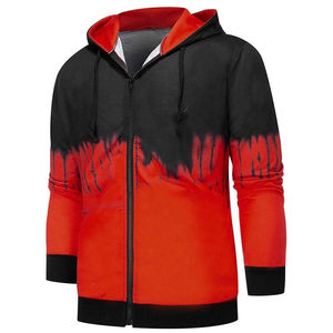 Men's Autumn Eco-Friendly <b>Hoodies</b> Street Wear Fashion Breathable Color Blocking <b>Zip</b> Red <b>Black</b> Gray String Hood Hip Hop Fleece - Product Image 3