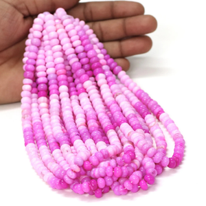 ลูกปัดโอปอลสีชมพูเข้มทรงรอนเดล AAA: งานฝีมือเครื่องประดับอัญมณีทำมือ - Product Image 1