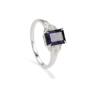 Bague en opale platine avec zircon blanc taille princesse et iolite taille ovale 1,30 carats, bijou géométrique, cadeau - Product Image 1