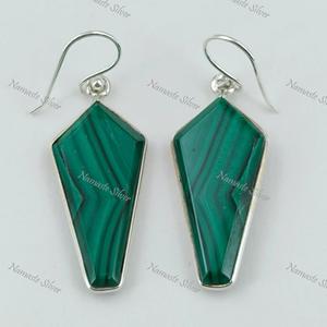 Boucles d'oreilles en malachite en argent sterling : Bijoux pendantes en forme de cerf-volant avec pierre précieuse verte - Product Image 6