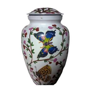 High Quality Brass Adult Cremation Urns With <b>Butterflies</b> <b>Sticker</b> And White Color Finished Metal Funeral Urns For Human Ashes - Product Image 4