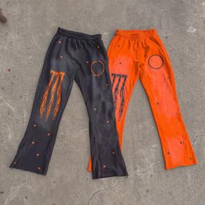 Logo personnalisé matériau évasé 100% coton Vintage hommes décontracté évasé cordon de serrage Joggers pantalons de survêtement pour hommes - Product Image 2