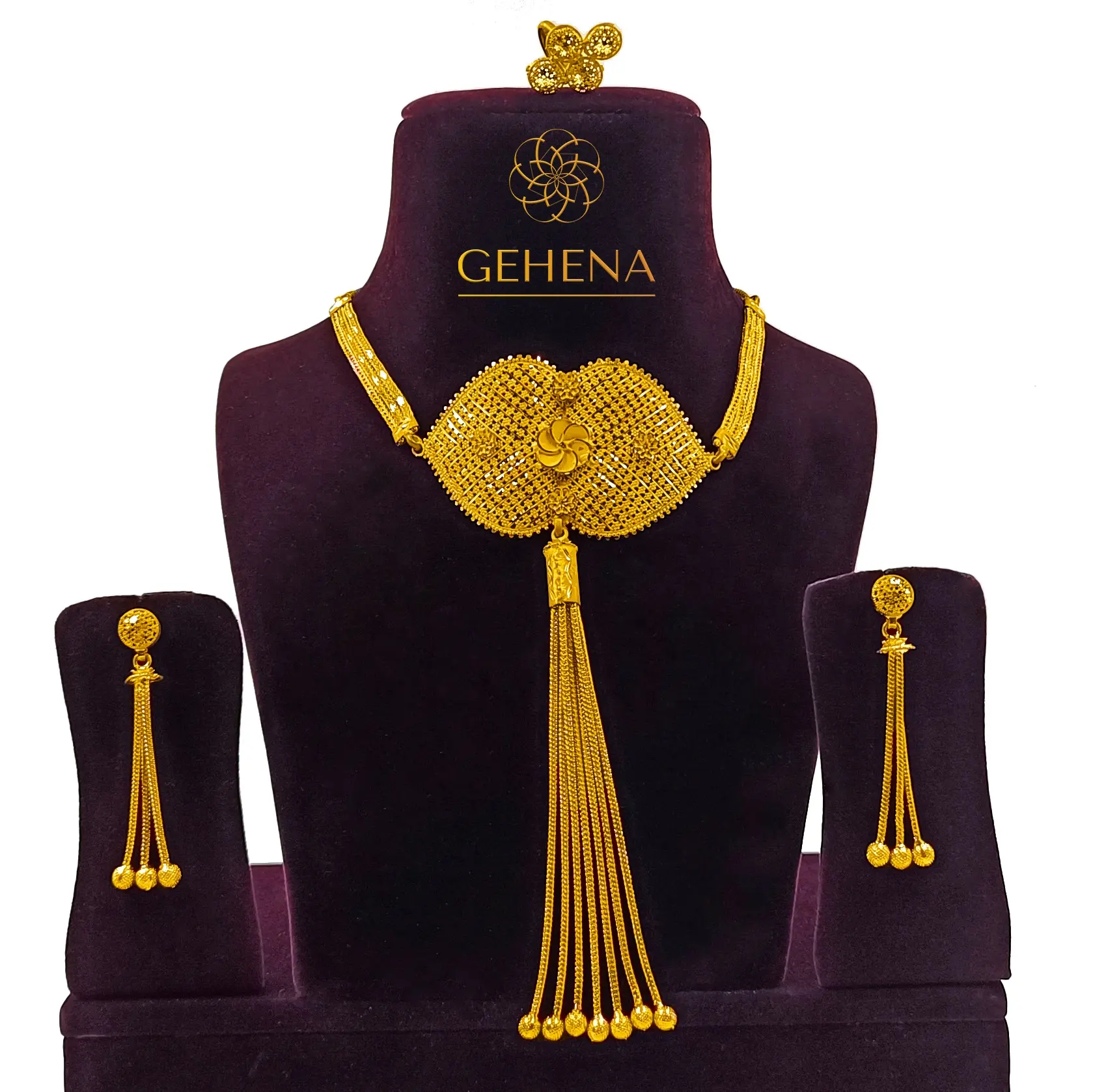 5gm 24K Gold Plated NEW 2023 Elegant Stylish Designer Necklace Set Earrings & Finger Ring Women