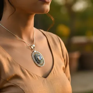 "925 Silver Oval <b>Moonstone</b> Pendant for Women-Fashion Gift <b>Jewelry</b>" - Product Image 2