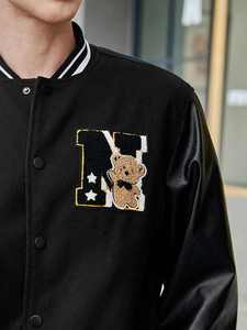 Chaqueta de bombardero de béisbol Varsity con diseño de letras universitarias para hombre, cuerpo de mezcla de lana, Mangas de cuero PU, ropa de calle, ropa de abrigo de invierno - Product Image 6