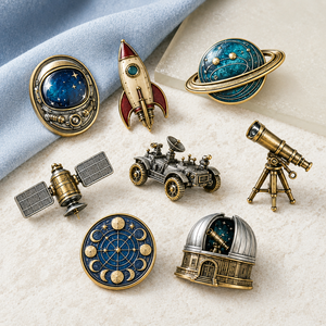 Broches de revers, badges décoratifs artistiques et épingles en métal sur le thème de l'espace, en laiton plaqué or et émail, de style antique, de collection, personnalisables, cadeau - Product Image 2
