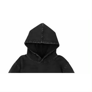 Sudadera con capucha Vintage desgastada lavado ácido suelta recortada Sudadera con capucha hombres Streetwear sudaderas con capucha en blanco para hombre, 100% algodón cremallera completa calle - Product Image 5