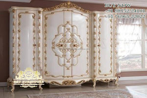 Armario de dormitorio temático elegante de estilo mexicano, armario clásico tallado en hoja de oro de 4 puertas, armario principal majestuoso, Villa de lujo - Product Image 5