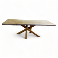 Table à manger moderne en bois massif avec bord naturel et pieds araignées pour restaurant, ensemble 8 places