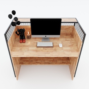 Industrial 1.2m Simple Reception Desk BTL68014 Durable Rubber Wood Iron Frame <b>LED</b> <b>Light</b> for Hotel School <b>Bar</b> Front Desk Use - Product Image 6