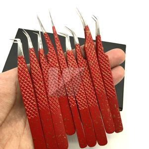 Pinzas de pestañas con logotipo personalizado de alta calidad, pinzas de extensión de pestañas con punta de volumen granate clásicas de acero inoxidable sostenible - Product Image 3