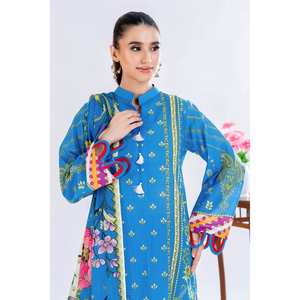 Conjunto de traje de tela estampada sin coser de 3 piezas azul para mujer - Product Image 2