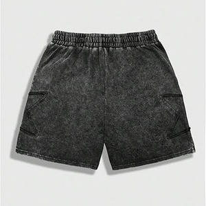 Shorts de survêtement en molleton 100 % coton de haute qualité, écologiques, unis, brodés, style urbain, effet délavé vintage français pour l'extérieur - Product Image 2