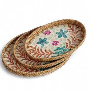 Bandeja Moderna de Nácar Natural con Ratán para Servir Alimentos y Bebidas y para el Uso Diario en la Mesa - Product Image 1