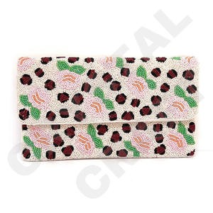 <b>Pink</b> Flower Beaded <b>Clutch</b> Purse for Women Summer Party <b>Bag</b> with Birthday Gift Floral Bead Design Custom Beaded Party <b>Clutch</b> - Product Image 1