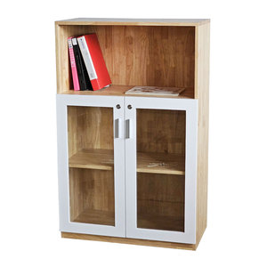 Contemporary 3-Tier Metal Storage <b>Cabinet</b> THS68033 Glass Doors <b>Lock</b> Rubber Wood Contemporary 3-Tier Lockable - Product Image 1