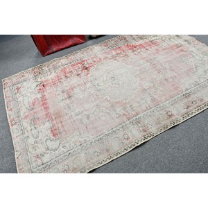 4.9x7.7 ft Rug, Vintage Turkish Rug, <b>Red</b> Animal Print <b>Wool</b> Rug - Product Image 2