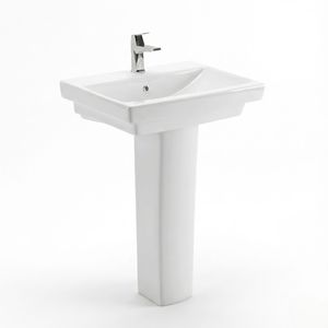 Lavabo de Pedestal de Cerámica Blanco Moderno TwislorElite con Grifo con Sensor Sin Contacto, Montaje de 3 Orificios para Dormitorio y Baño - Product Image 1