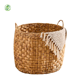 Panier rond en jacinthe d'eau avec poignée, panier de rangement fait main, vente en gros, écologique, fabriqué au Vietnam - Product Image 1