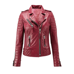 Chaqueta de motociclista de cuero genuino con estilo para mujer - Product Image 5
