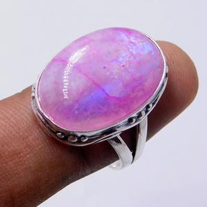 Bague en argent sterling 925 faite à la main ovale rose pierre de lune bijoux fins bague en pierres précieuses pour les femmes cadeau de noël - Product Image 4