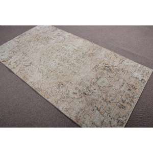 Tapis turc vintage, tapis de sol de 3,8x7,2 pieds, tapis à bordures blanches et brunes - Product Image 4