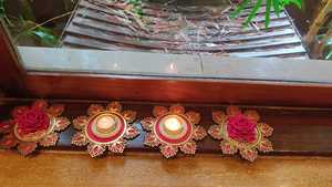 Rangoli Lotus Bougeoir Ensemble T Light Festival Diwali Mariage Décoration Retour cadeau Party Favor Haldi Mehndi Shagun Cadeau - Product Image 2