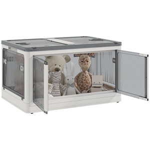 HOMCOM Contenedor de almacenamiento de PP plegable apilable de 69L con tapa, 5 aberturas y ruedas, color blanco - Product Image 1